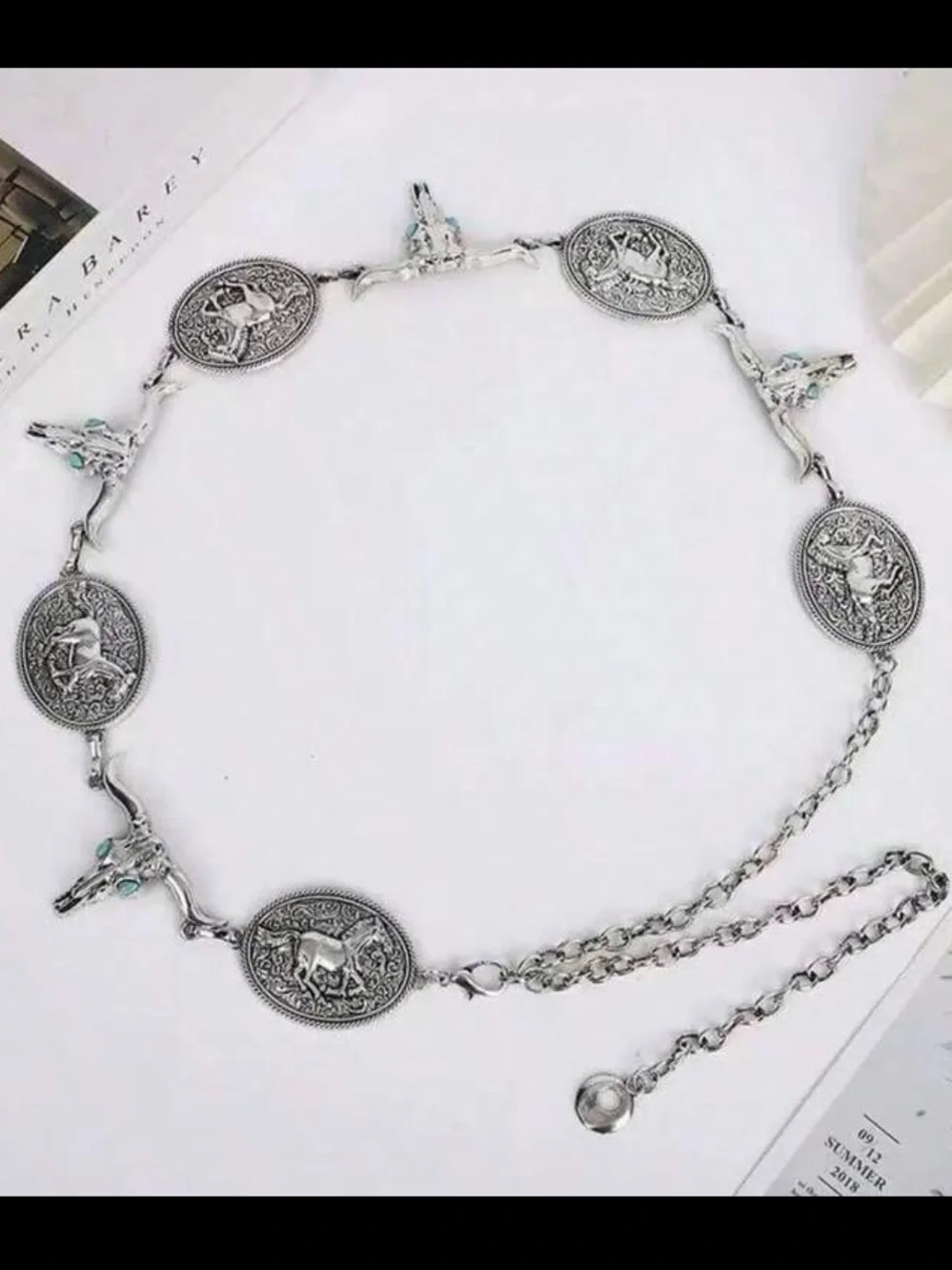 Western-Inspired Silver & Turquoise Concho Chain Belt NEW 🏷️